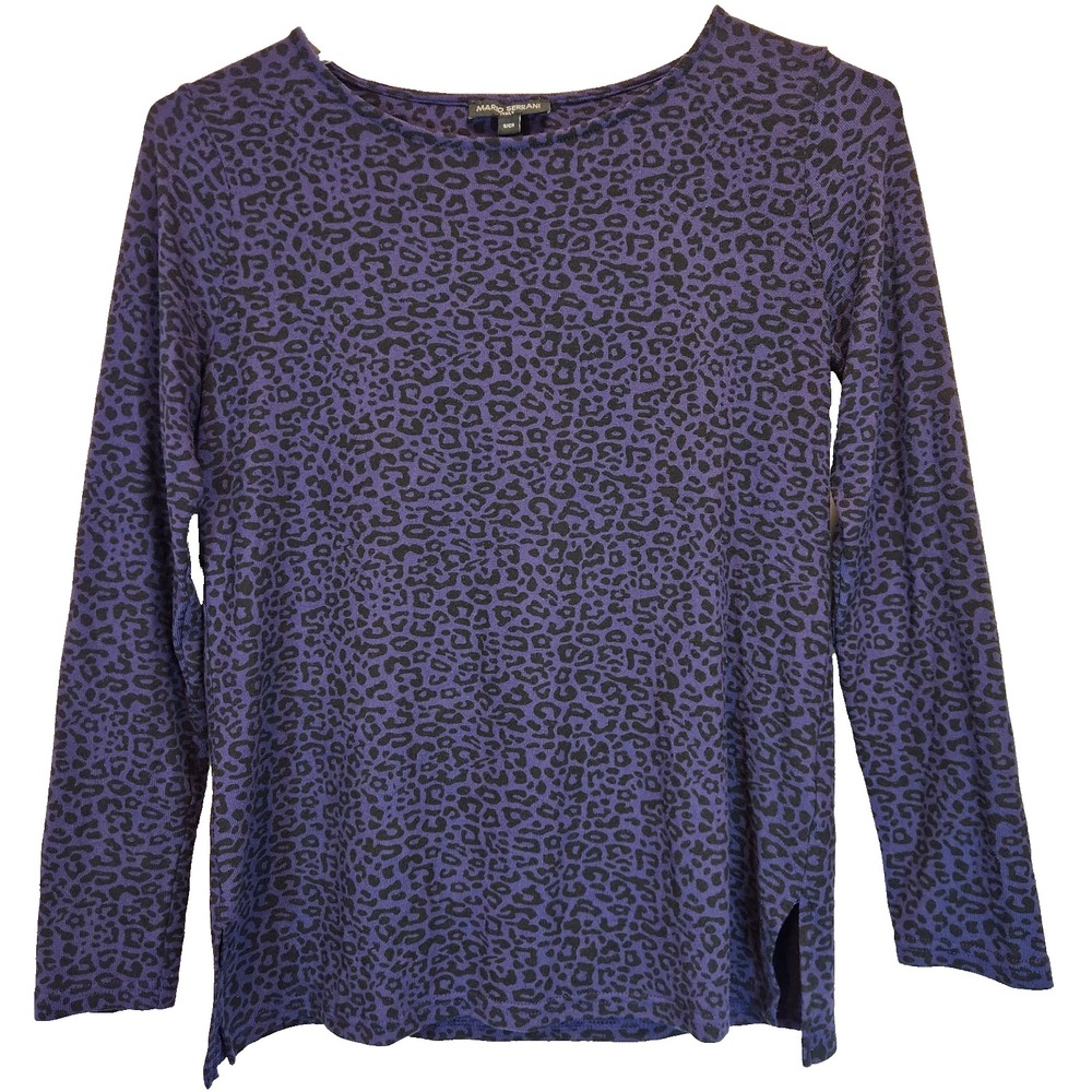 Mario Serrani Italy Womens Long Sleeve Tunic Top Purple Black Leopard Print Sz S